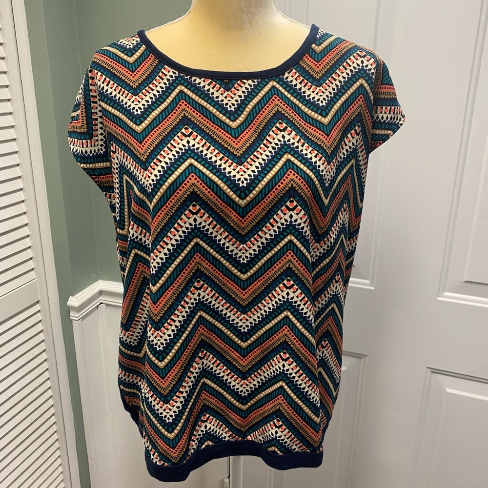 Collective Concepts Aztec Geometric Print Cap Sleeve Shirt